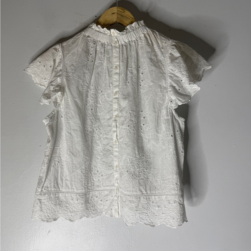 Jennifer & Grace White‎ Eyelet Ruffle Short Sleeve Cotton Top Medium - Picture 2 of 8